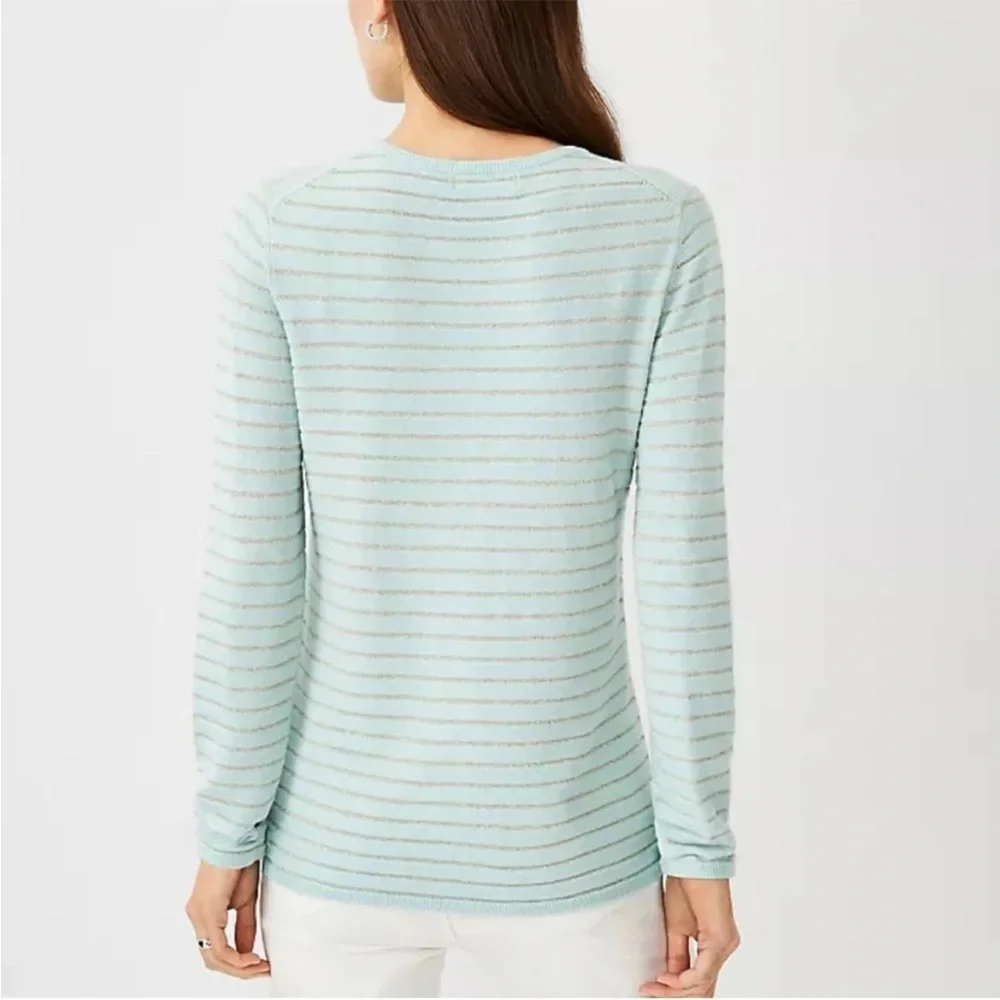 Ann Taylor Crew Neck Sweater XL Teal Silver Shimmer Lightweight‎